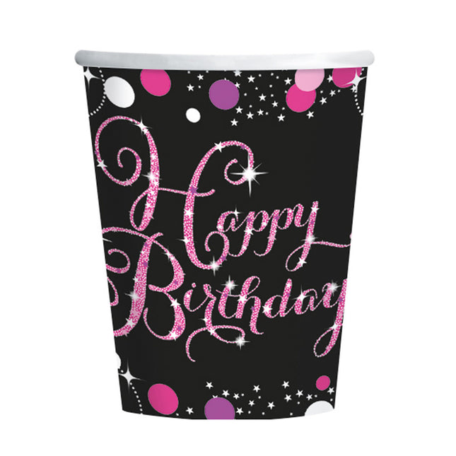 Tasses d'anniversaire Happy Birthday Pink Cardboard 266ml 8pcs