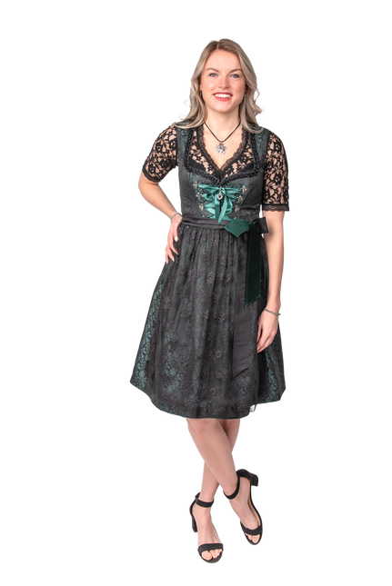 Noir Vert Dirndl Robe Oktoberfest Femmes Jaquard