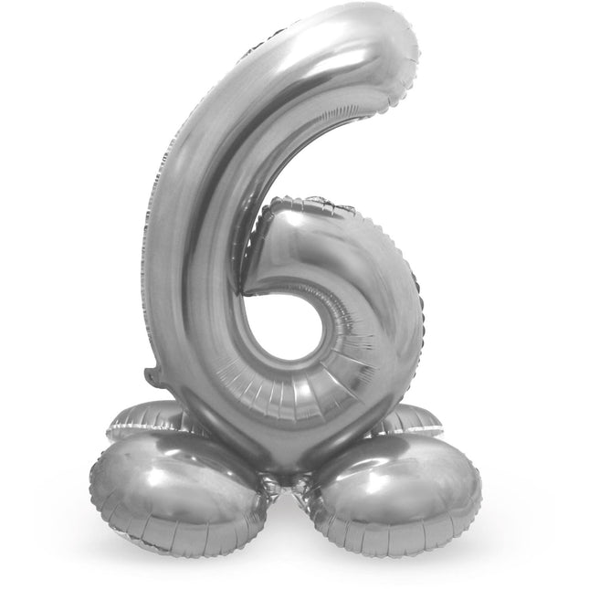 Ballon de baudruche Figure 6 Silver avec support 72cm