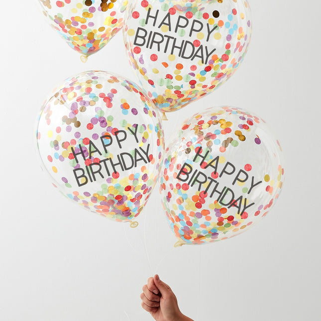 Ballons confettis arc-en-ciel Happy Birthday 30cm 5pcs