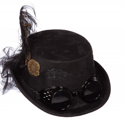 Chapeau noir Steampunk avec lunettes