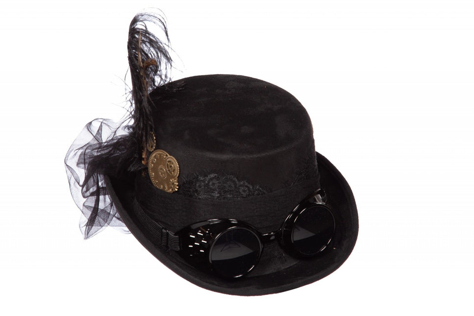 Chapeau noir Steampunk avec lunettes