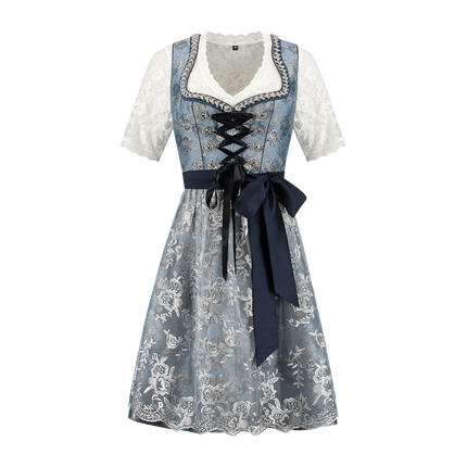 Blue Silver Dirndl Dress Oktoberfest Ladies 2 Piece