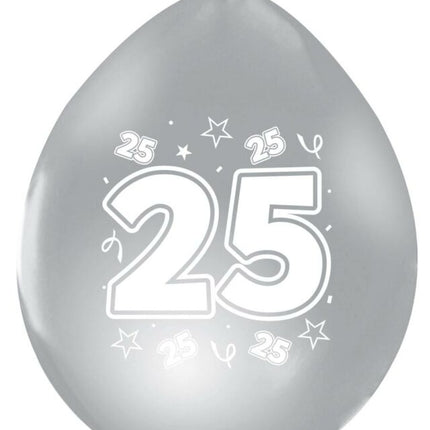 Ballons argentés 25 ans métallisés double face 30cm 8pcs