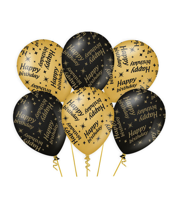 Ballons Happy Birthday Or Noir 30cm 6pcs