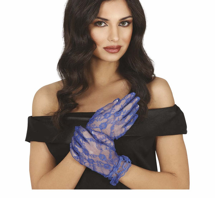 Gants bleus en dentelle 22cm