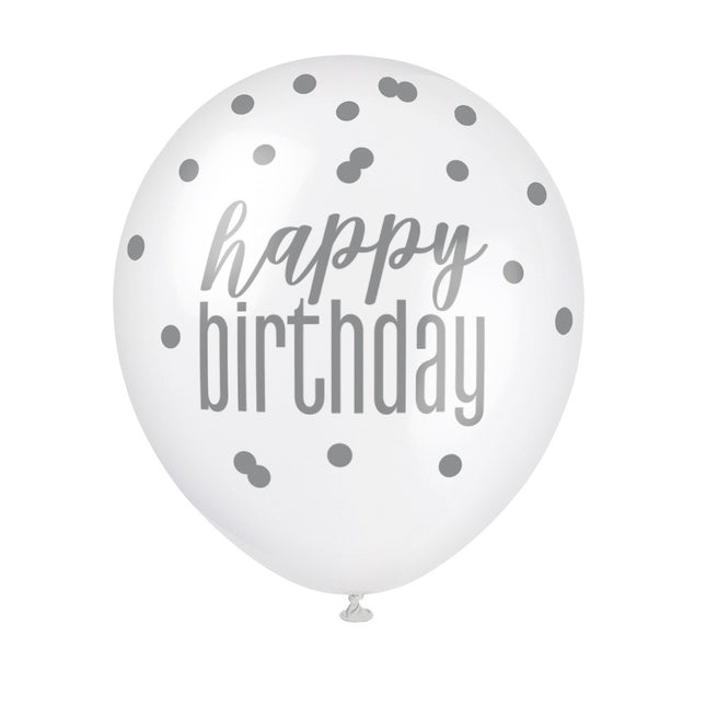 Ballons d'anniversaire Happy Birthday Dots Black 30cm 6pcs