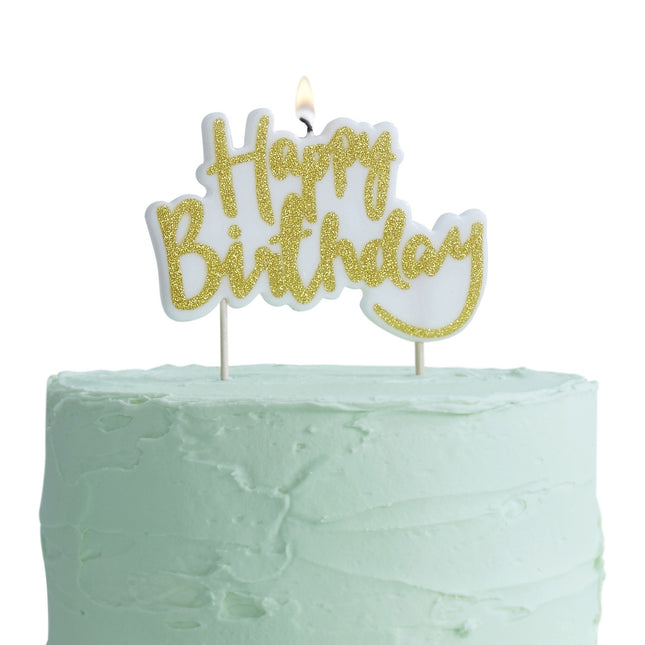 Bougie dorée Happy Birthday Glitter 10cm