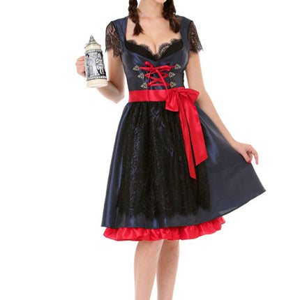 Robe Dirndl Oktoberfest Noir Rouge Noeud