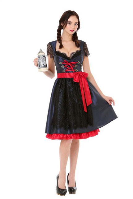 Robe Dirndl Oktoberfest Noir Rouge Noeud