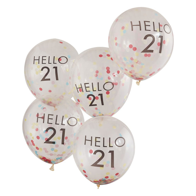 Ballons confettis transparents 21 ans 30cm 5pcs