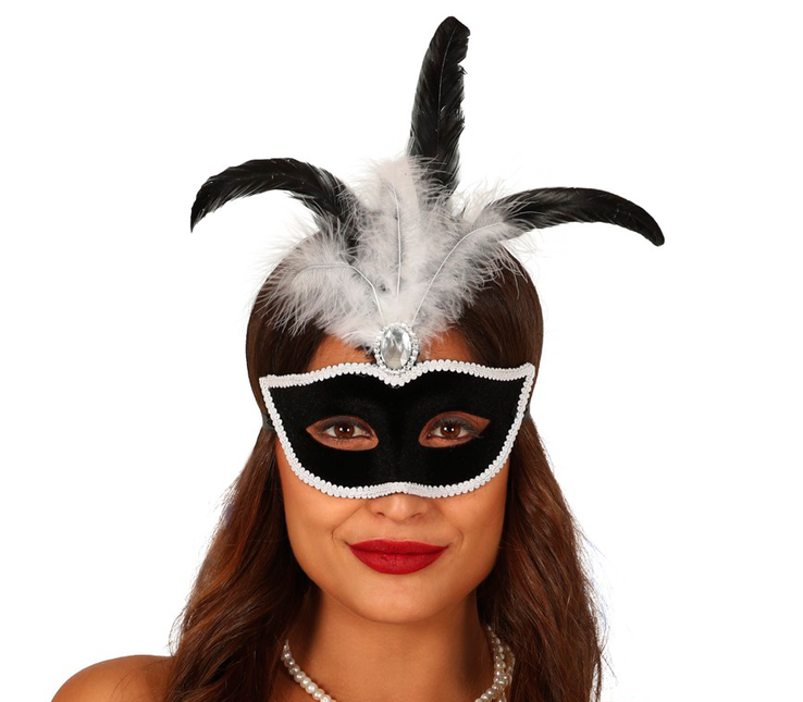 Masque Plumes Velours noir