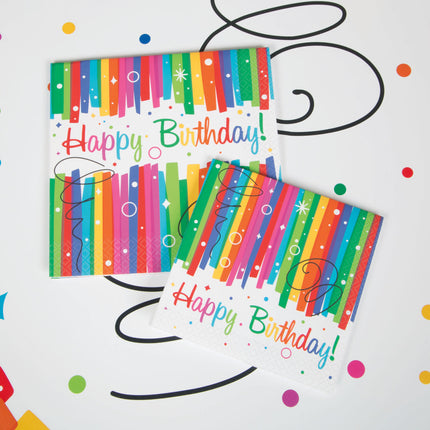 Serviettes d'anniversaire Happy Birthday Rainbow 25cm 16pcs