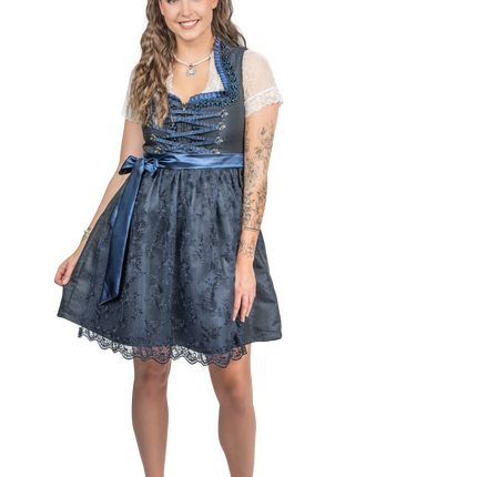 Bleu foncé Robe Dirndl Oktoberfest Femmes 2 Pièces