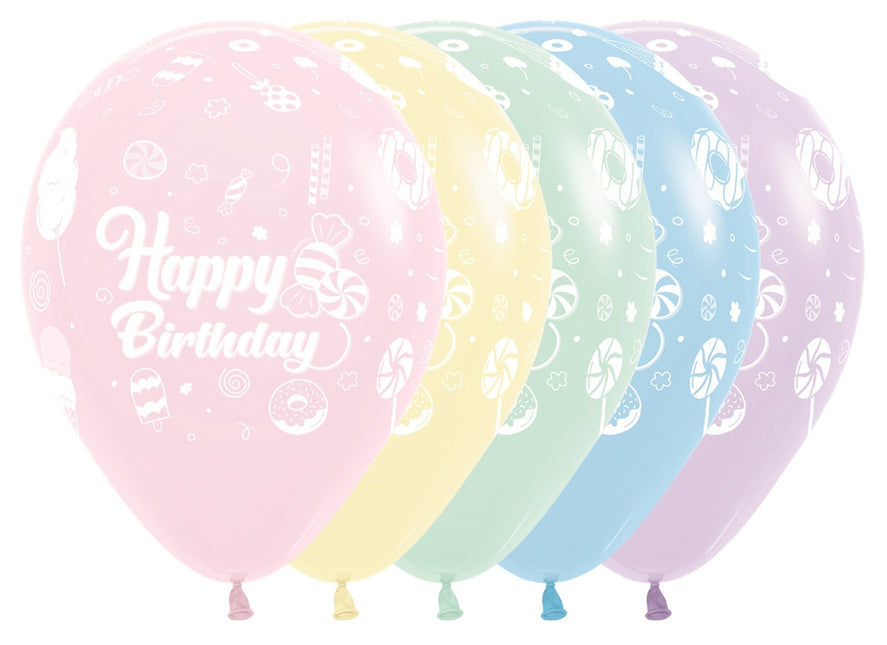 Ballons Happy Birthday Sweet Pastel Matte Mix 30cm 25pcs