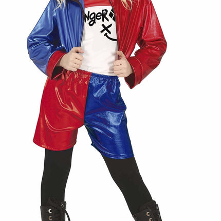 Harley Quinn Costume d'Halloween Fille Rouge Bleu