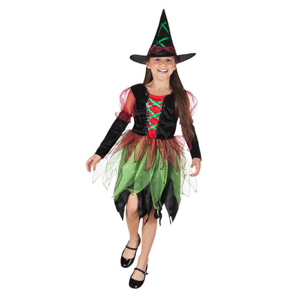 Costume de sorcière d'Halloween Vert 10/12 ans