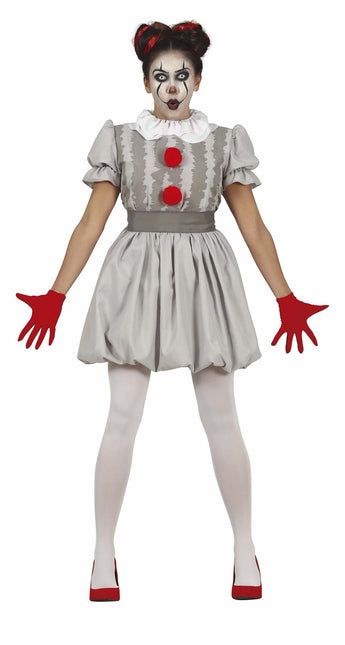 Horror Clown Halloween Costume Ladies Grey