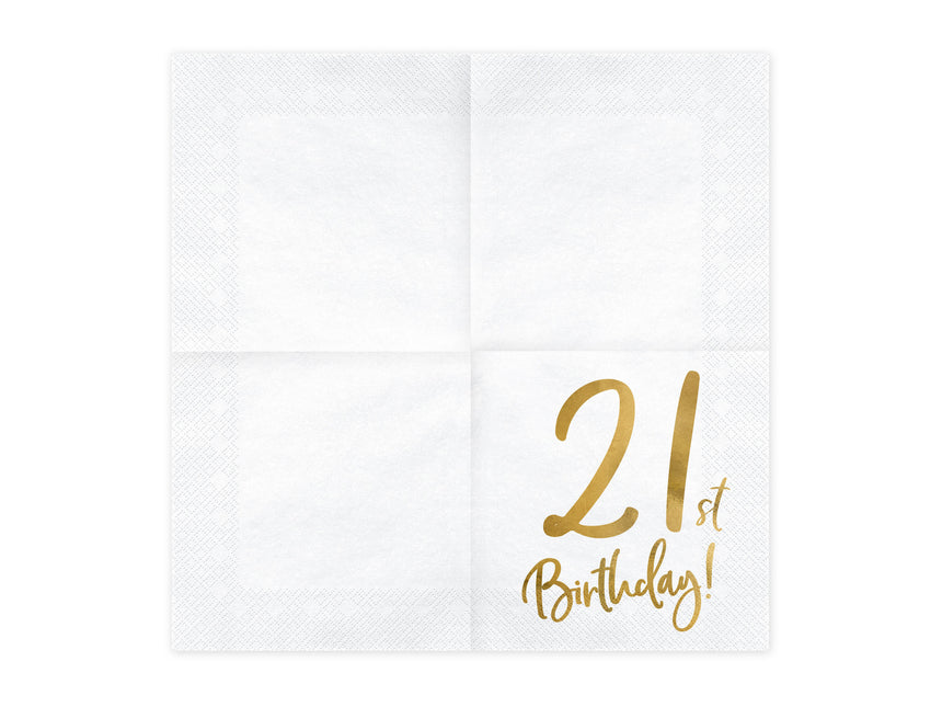 Serviettes 21 ans blanches 33cm 20pcs