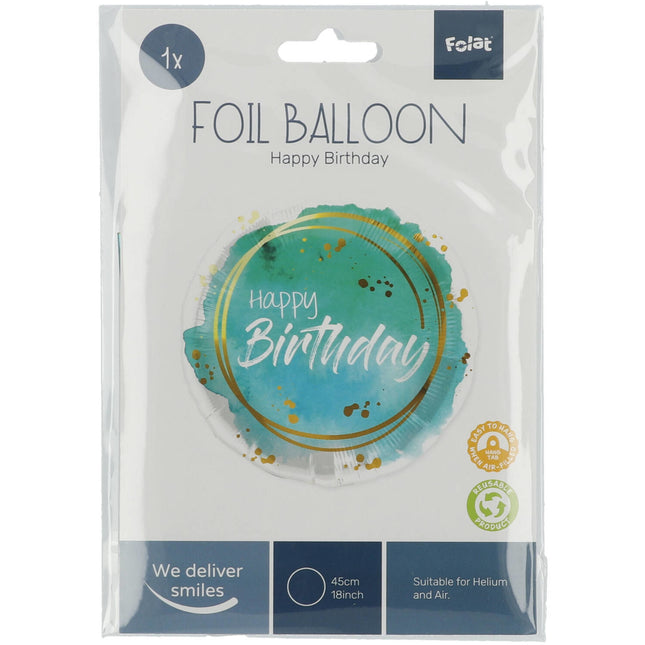 Ballon à l'hélium Happy Birthday Turquoise Vide 45cm