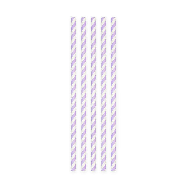 Pailles mauves rayées 19cm 20pcs