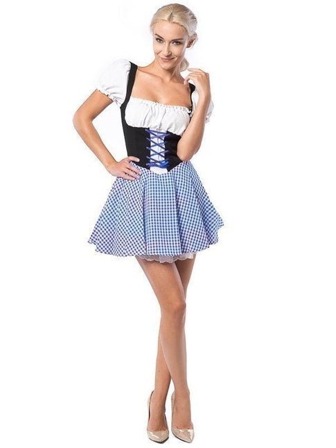 Robe Dirndl Oktoberfest à carreaux bleu