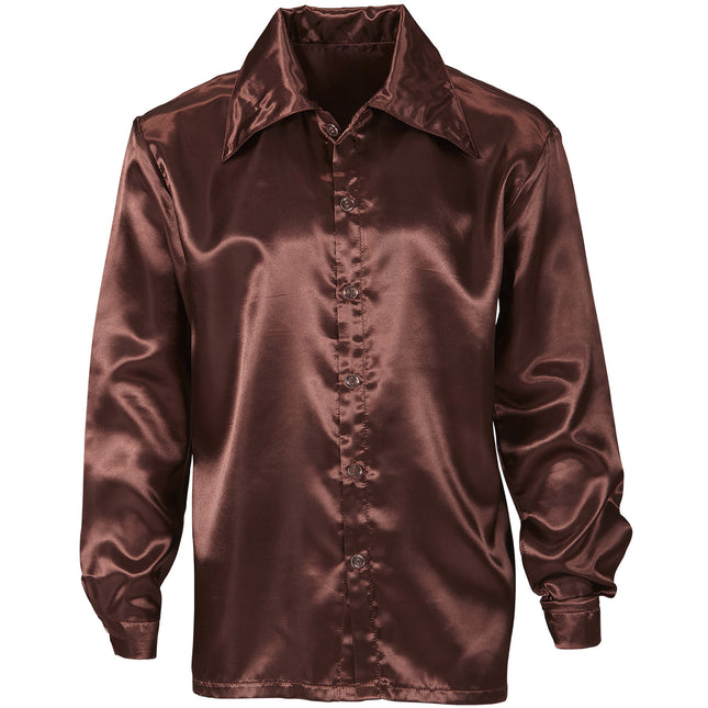 Chemisier Disco 70S Marron Satin Hommes