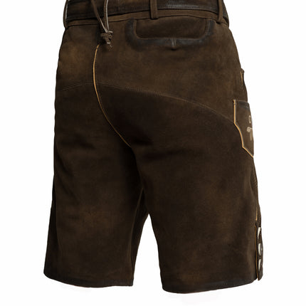 Lederhose Short en cuir marron et ceinture