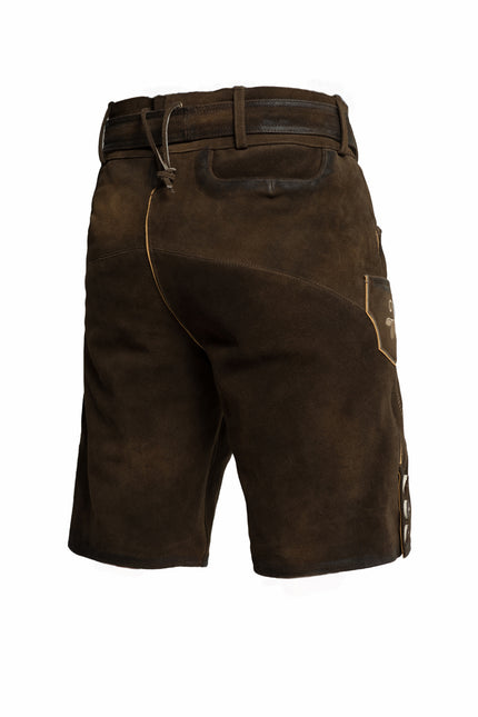 Lederhose Short en cuir marron et ceinture