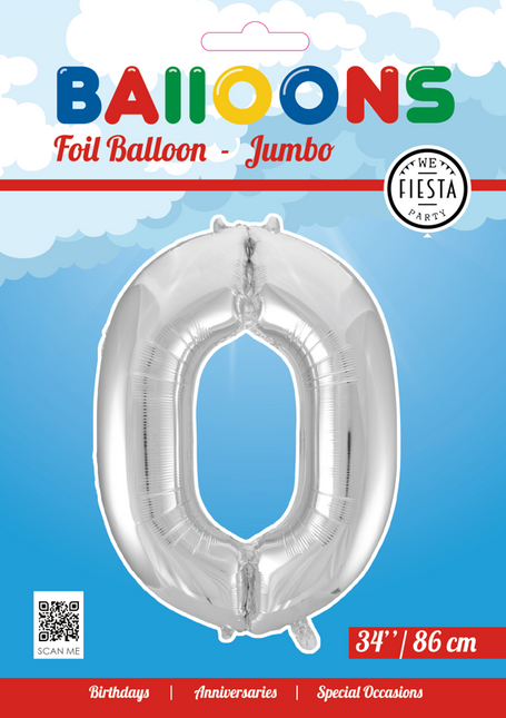 Ballon de baudruche Figure 0 Silver XL 86cm vide