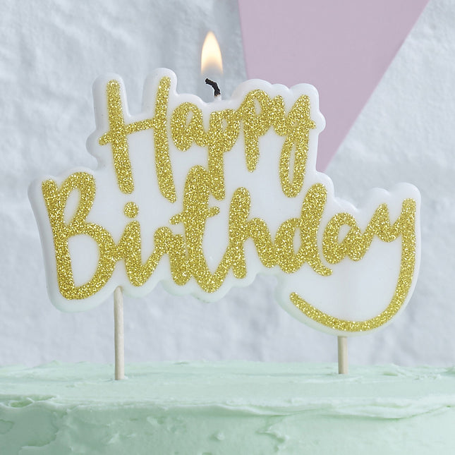 Bougie dorée Happy Birthday Glitter 10cm