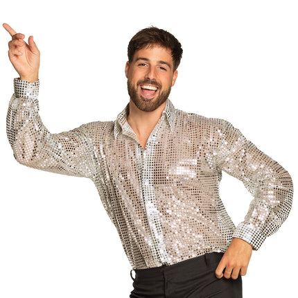 Chemisier Disco Argent Hommes Paillettes