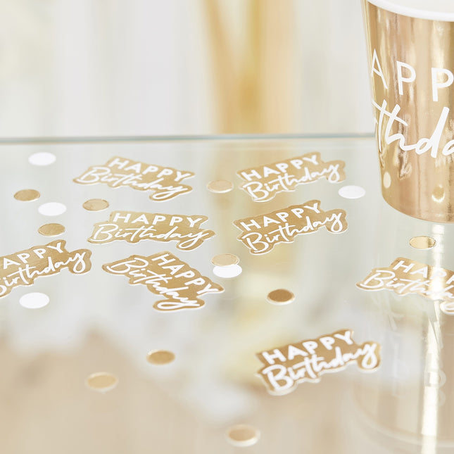 Confetti de table Happy Birthday or/blanc