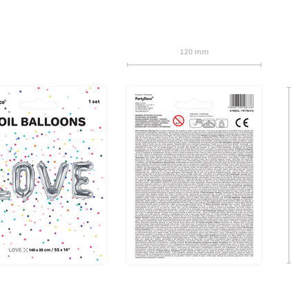 Jeu de ballons de lettres Love Silver Empty 1.4m