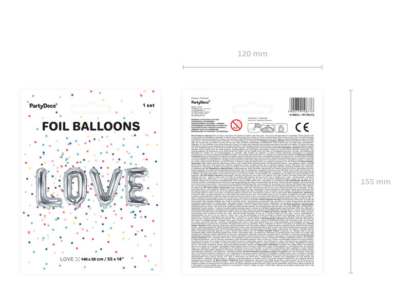 Jeu de ballons de lettres Love Silver Empty 1.4m