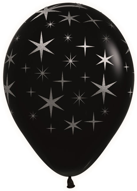 Ballons de baudruche Étoiles noires Encre métallique Argent 30cm 25pcs