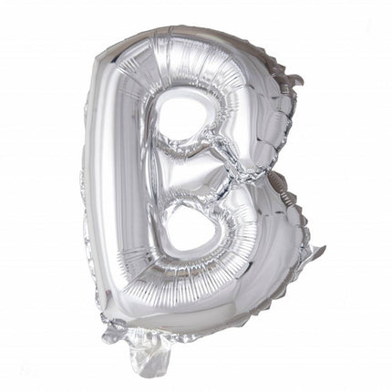 Ballon de baudruche Lettre B Argent 41cm avec paille