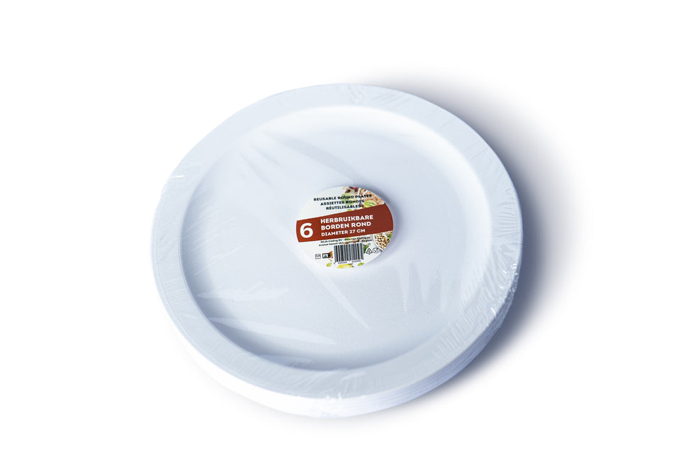 Assiettes blanches réutilisables 27cm 6pcs