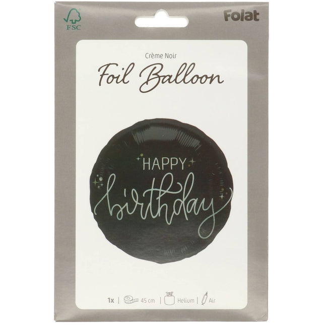 Ballon d'hélium Happy Birthday Noir Blanc Vide 45cm