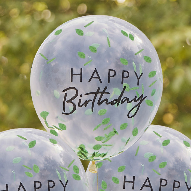 Happy Birthday Confetti Balloons Leaves 30cm 5pcs