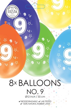 Ballons colorés 9 ans 30cm 8pcs