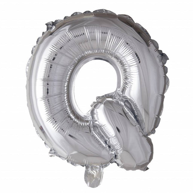 Ballon de baudruche Lettre Q Argent 41cm avec paille