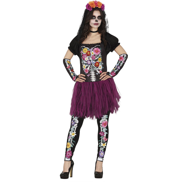 Squelette Costume d'Halloween Tutu féminin fleurs