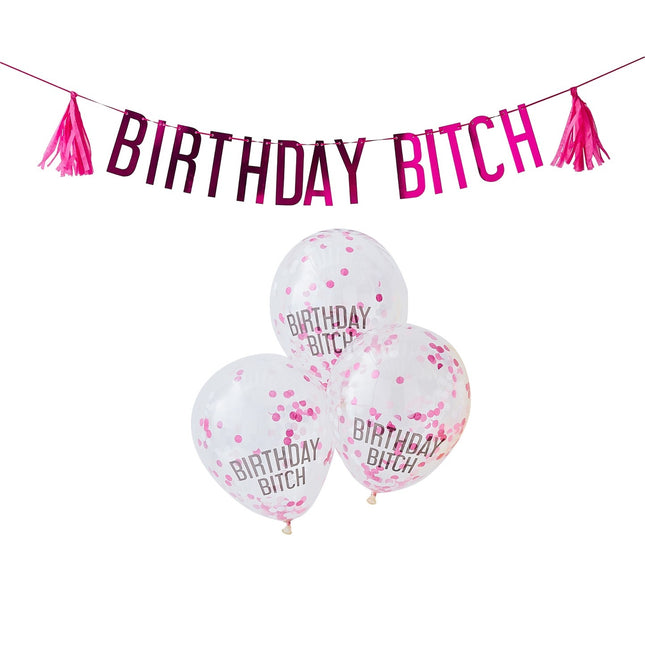 Jeu de ballons roses Happy Birthday Bitch 2.5m