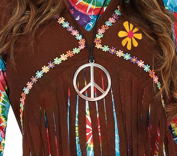 Hippie 60S Costume Coloured Ladies With Brown Vest