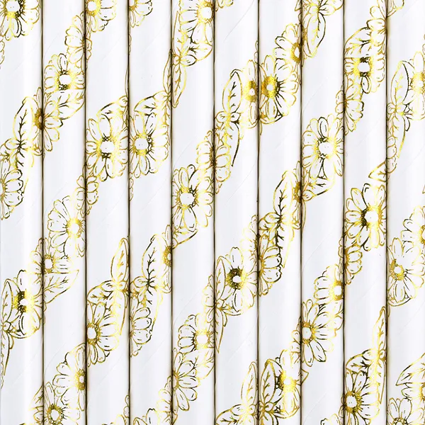 Pailles en papier Fleurs d'or 19.5cm 10pcs