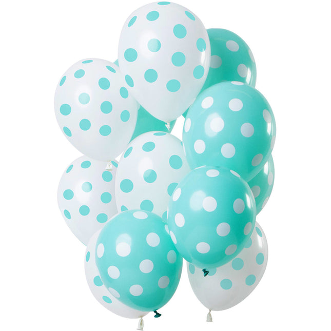 Ballons vert menthe à pois 30cm 12pcs