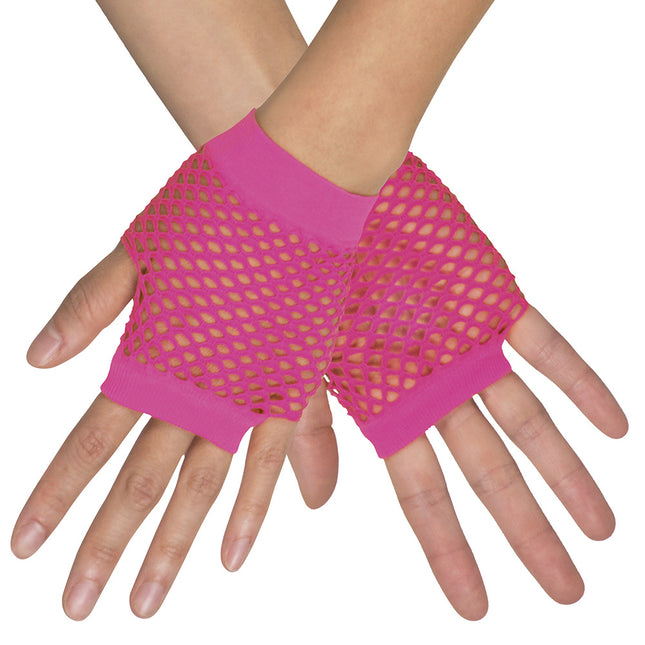 Gants résille rose fluo