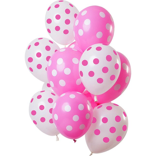 Ballons de baudruche roses à pois 30cm 12pcs