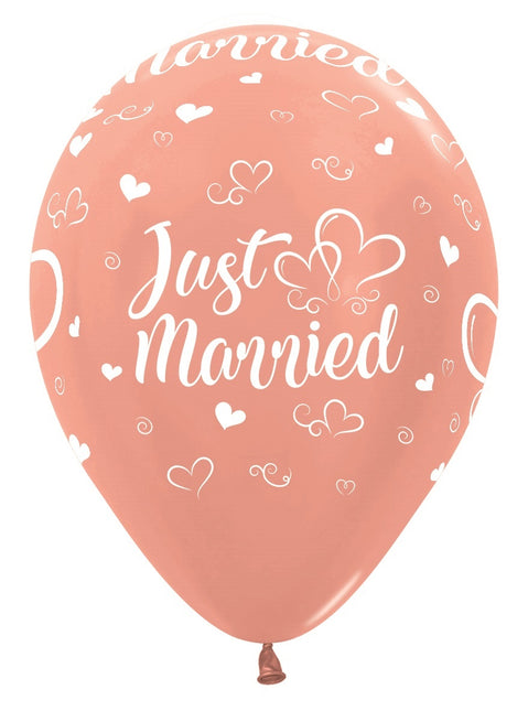 Ballons Just Married Hearts Metallic Rose Gold 30cm 25pcs